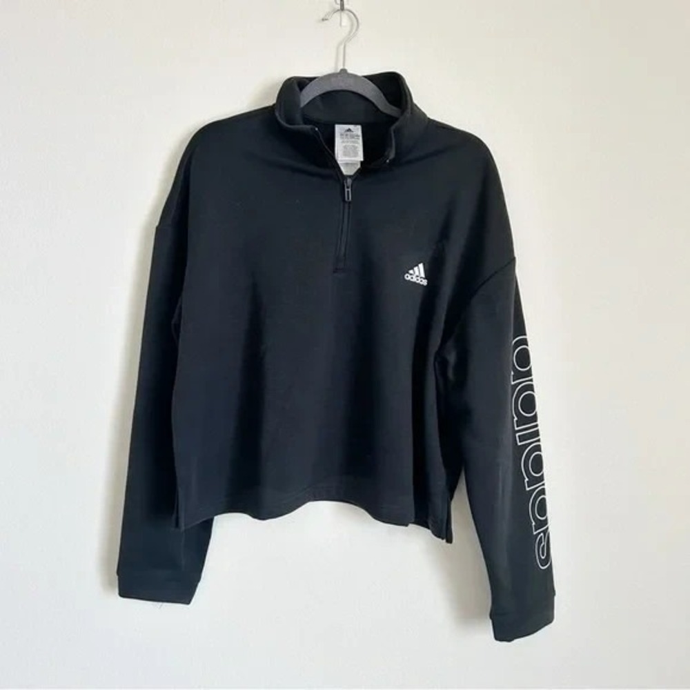 Adidas‎ I Women's Black Cropped 1/4 Zip Sweatshirt I Size 2XL I Long Sleeve